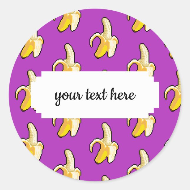 Pixel Art bereit zum Essen gelber Banane Muster Runder Aufkleber (Vorderseite)