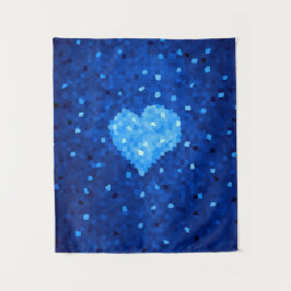 Pixel Art Blue Heart Retro Gamer Liebe Wandteppich