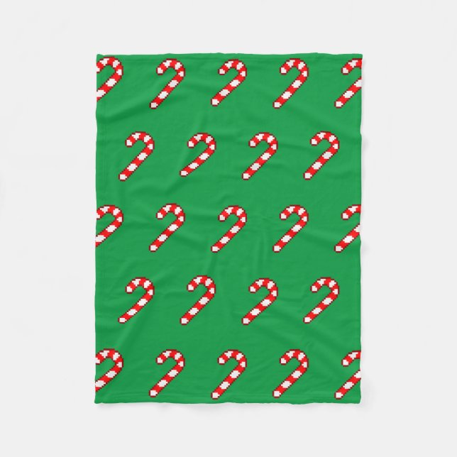 Pixel Art CANDY CANE Pattern - Rote Kontur Fleecedecke (Vorderseite)
