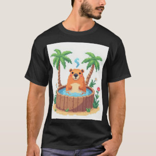 Pixel-Art-Capybara-Whirlpool-Dampfendes Bad Retro- T-Shirt