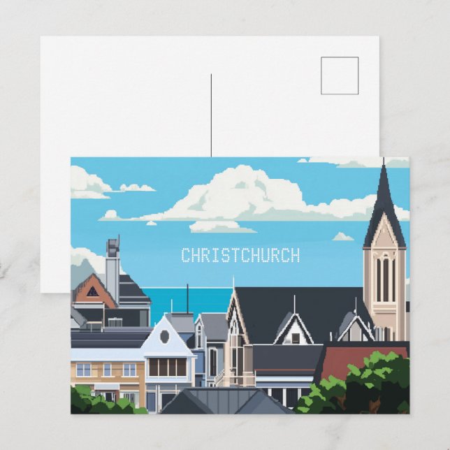 Pixel Art Christchurch Neuseeland Postkarte (Vorne/Hinten)