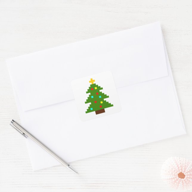 Pixel Art Christmas Tree Quadratischer Aufkleber (Umschlag)