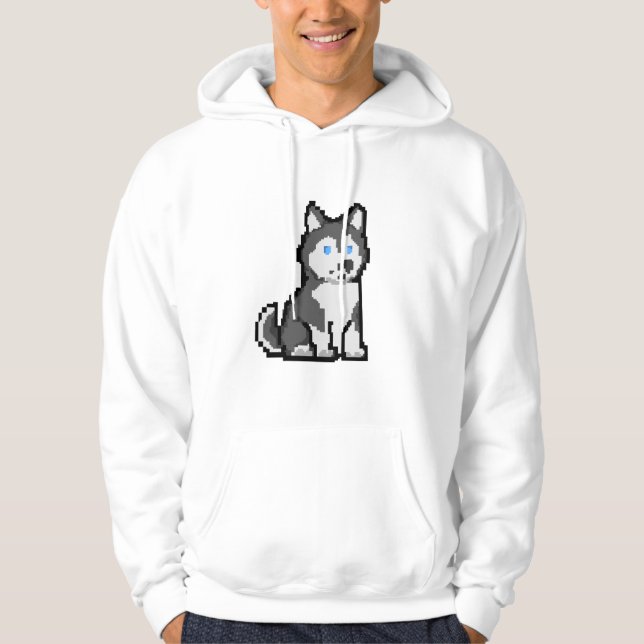 Pixel Art Curious Husky Hoodie (Vorderseite)