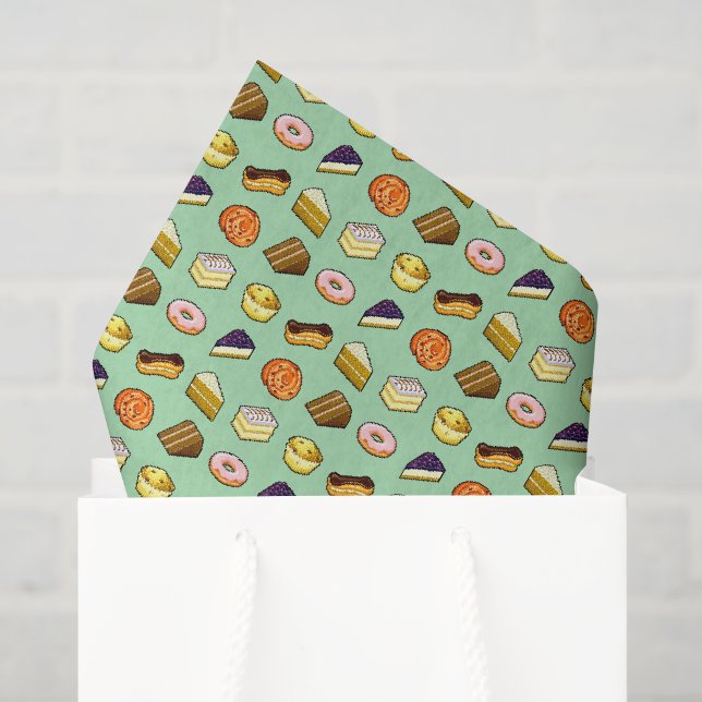 Pixel Art Delicious Cakes Pattiserie Muster Seidenpapier (Geschenktüte)