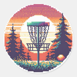 Pixel Art Disk Golf Course Runder Aufkleber