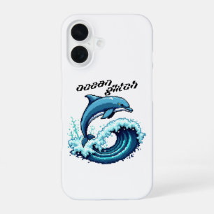 Pixel Art Dolphin Jumping Over Wave Design iPhone 16 Hülle