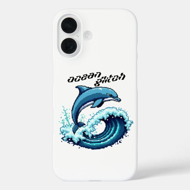 Pixel Art Dolphin Jumping Over Wave Design iPhone 16 Hülle (Rückseite)