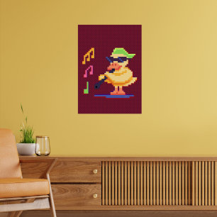 Pixel-Art-Ente beim Musizieren Poster