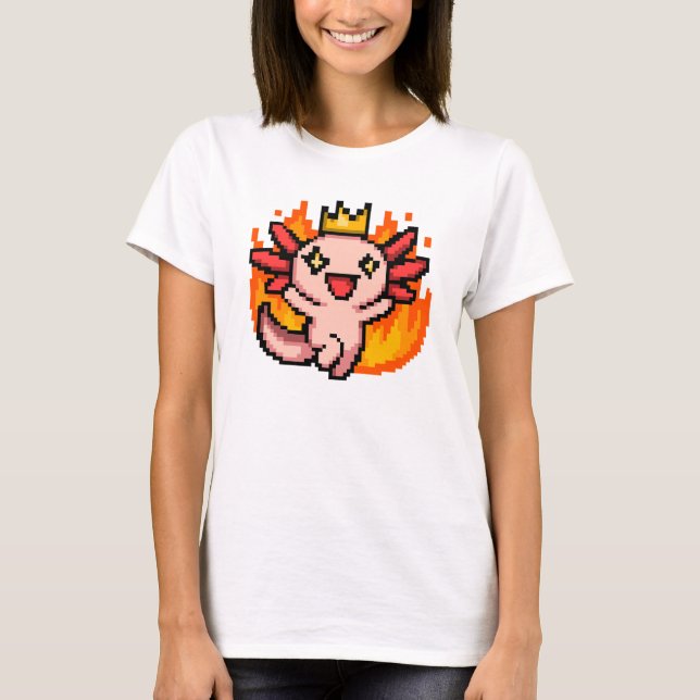 Pixel Art Fiery Crowned Axolotl T-Shirt (Vorderseite)