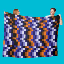 Pixel Art Fleece Blanket - Blues, Orange & Earth