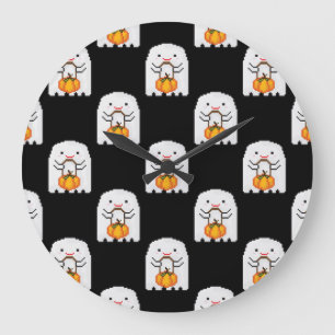 Pixel Art Ghost: Halloween-Muster Große Wanduhr