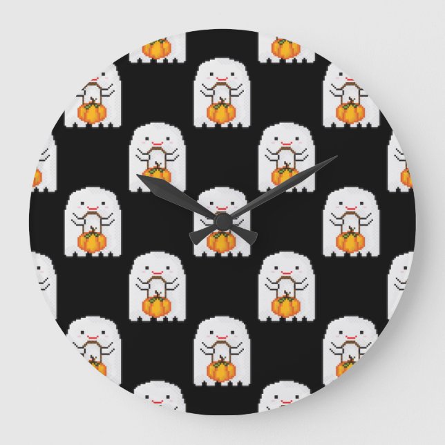 Pixel Art Ghost: Halloween-Muster Große Wanduhr (Vorderseite)