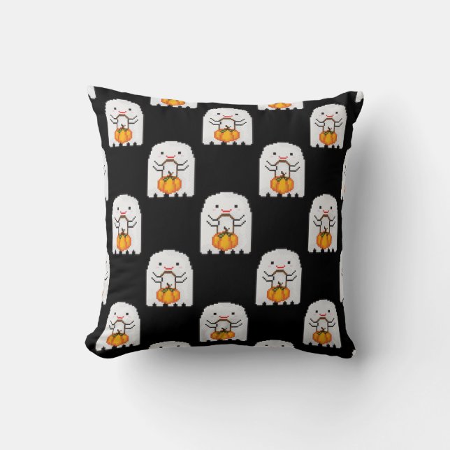 Pixel Art Ghost: Halloween-Muster Kissen (Vorderseite)