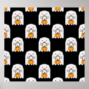 Pixel Art Ghost: Halloween-Muster Poster