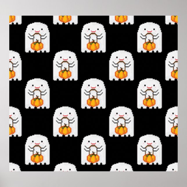Pixel Art Ghost: Halloween-Muster Poster (Vorne)