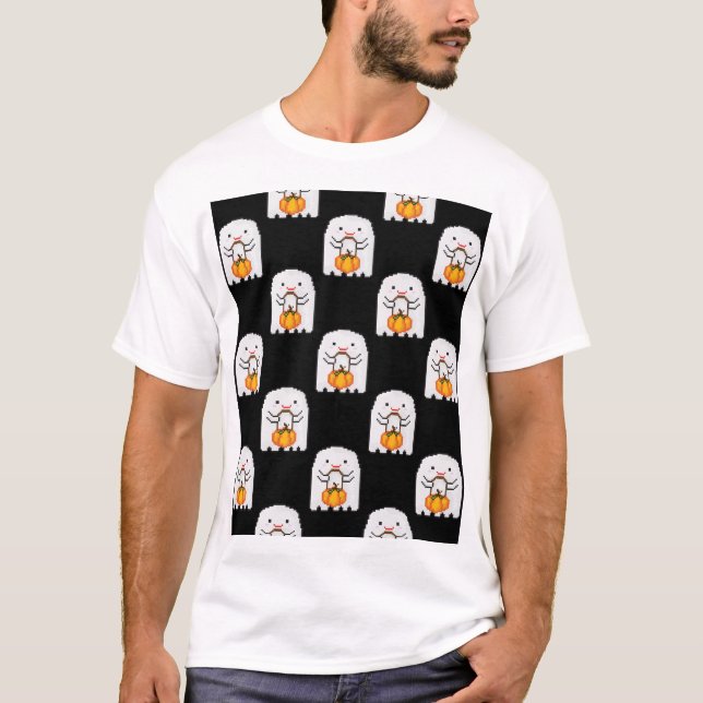 Pixel Art Ghost: Halloween-Muster T-Shirt (Vorderseite)
