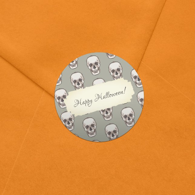 Pixel Art Gothic Spooky Skull Muster Runder Aufkleber (Von Creator hochgeladen)