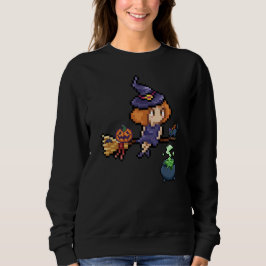 Pixel Art Halloween Hexe auf Broomstick mit Cat Sweatshirt