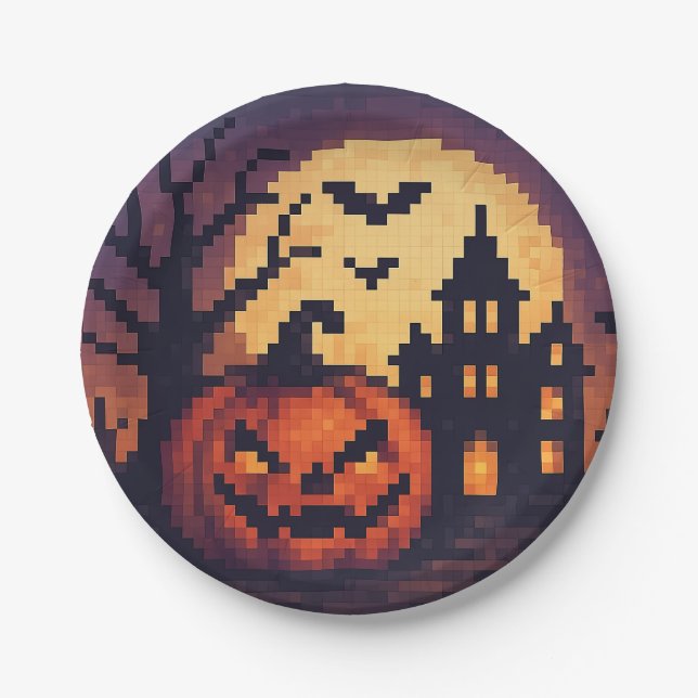 Pixel Art Halloween-Papierteller Pappteller (Vorderseite)