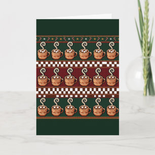 Pixel-Art-Heißkakao-Weihnachtsmuster Karte