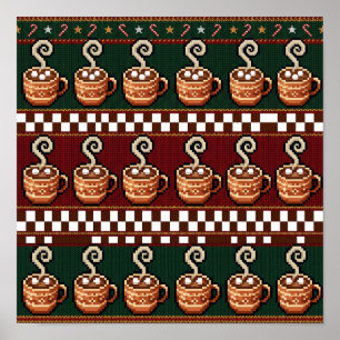 Pixel-Art-Heißkakao-Weihnachtsmuster Poster