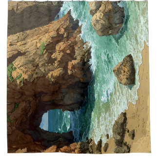 Pixel-Art-Höhle am Strand Duschvorhang