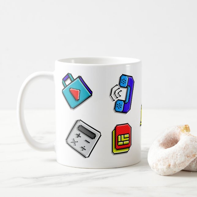 Pixel-Art im Retro-Stil Kaffeetasse (Mit Donut)