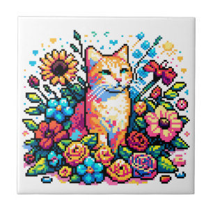 Pixel Art   Katzen in Blume Fliese