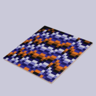 Pixel Art Keramikfliese – Blau, Orange und Erde