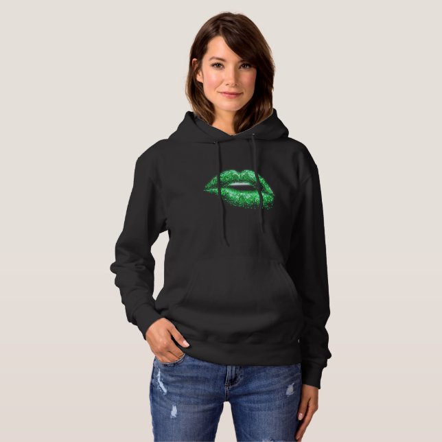 Pixel-Art Lips Green Glow 3D Pixels Hoodie (Vorne ganz)