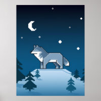 Pixel Art Lone Wolf unter dem Mond