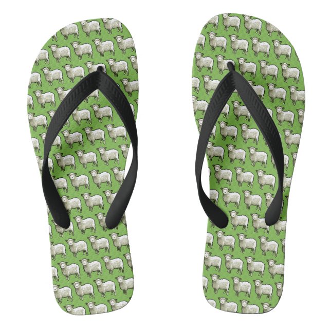 Pixel Art Muster Flock von wolligen weißen Schafen Flip Flops (Fußbett)