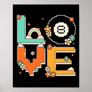 Pixel Art Retro 60er 70er Style Hippie Outfit Lieb Poster