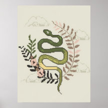 Pixel Art Schlange mit floralen Elementen