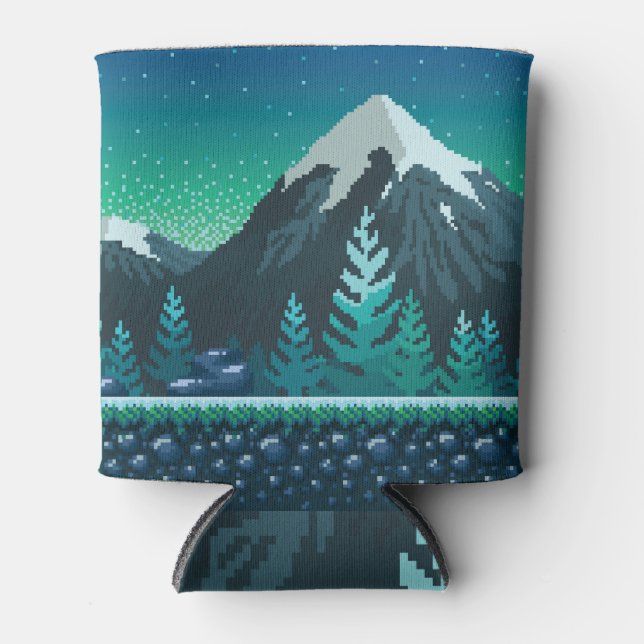 Pixel Art: Schneeberge Nacht. Dosenkühler (Vorderseite)