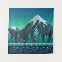 Pixel Art: Schneeberge Nacht.