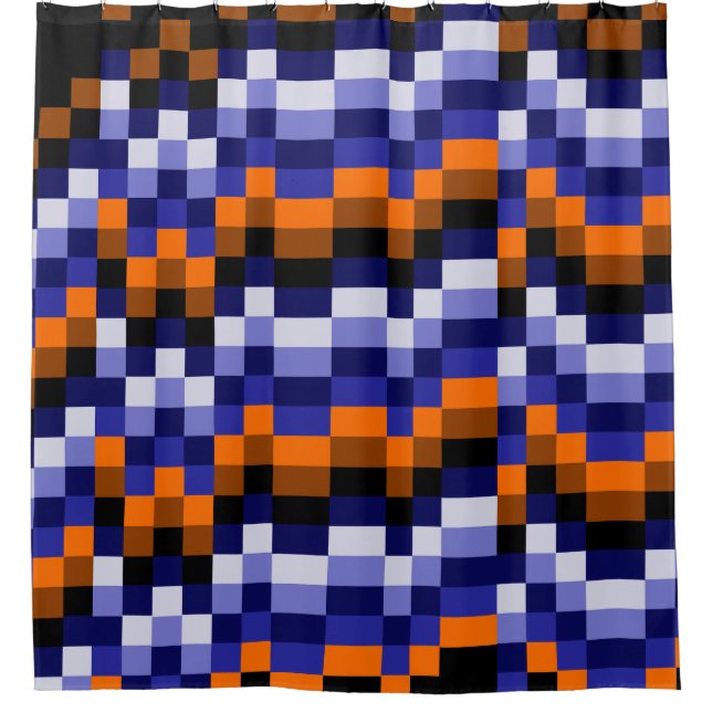 Pixel Art Shower Vorhang - Blues, Orange & Earth (Vorderseite)