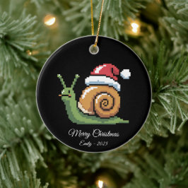 Pixel Art Snail Santa Hat Black Keramik Ornament