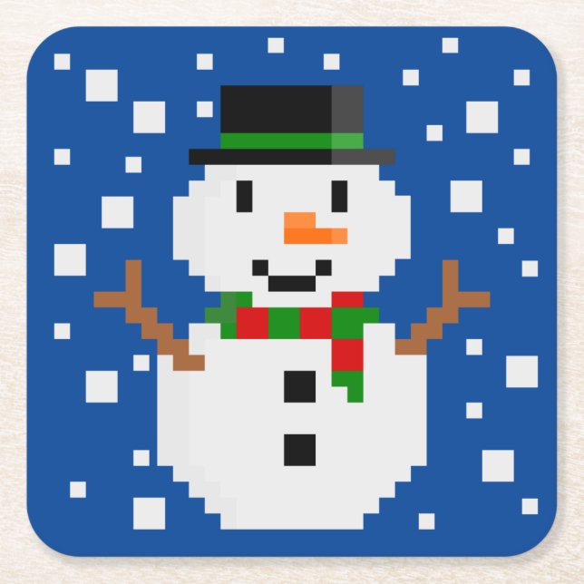 Pixel Art SNOWMAN 1 Rechteckiger Pappuntersetzer (Vorderseite)