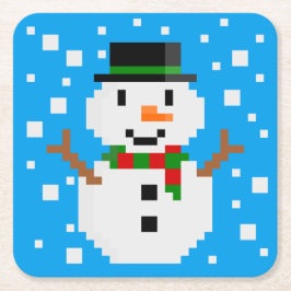 Pixel Art SNOWMAN 3 Rechteckiger Pappuntersetzer