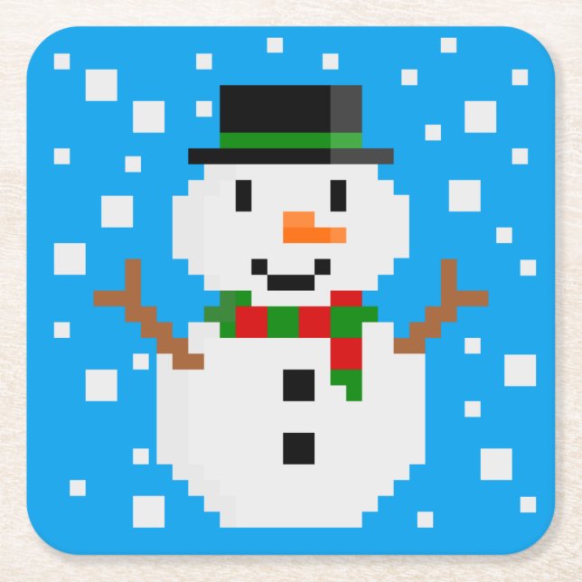 Pixel Art SNOWMAN 3 Rechteckiger Pappuntersetzer (Vorderseite)