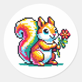 Pixel Art Squirrel Runder Aufkleber