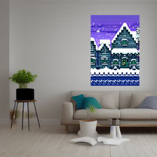 Pixel Art, Stadt im Schnee   AI Art Poster
