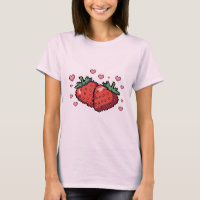 Pixel Art Strawberries with Hearts - Niedlich Retr