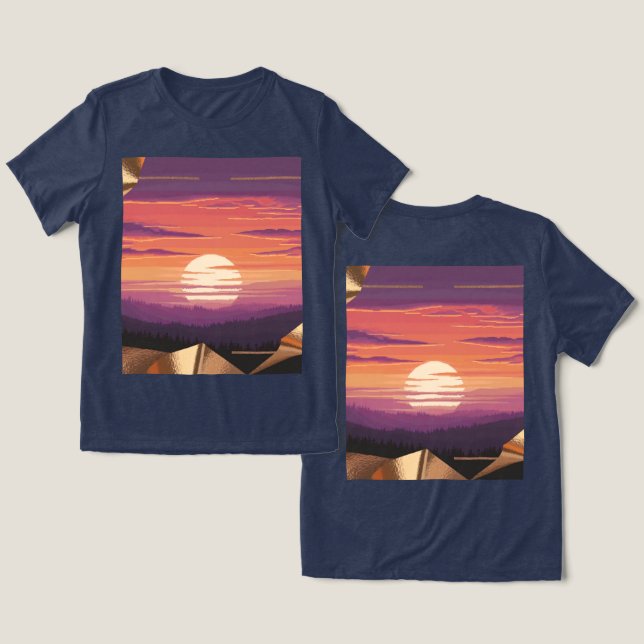 Pixel Art Sunset Blue T-Shirt Tri-Blend Shirt (Design Vorderseite & Rückseite)