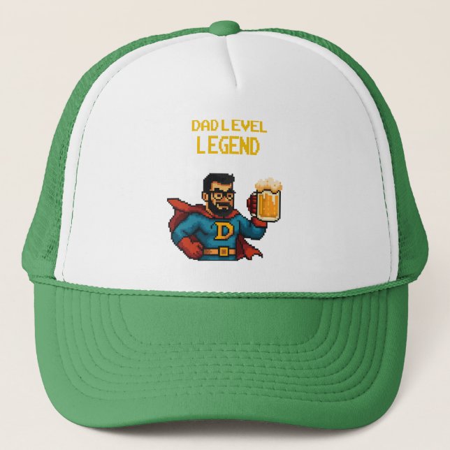 Pixel Art Superhero Vater Cap, Vatertag Geschenk Truckerkappe (Vorderseite)