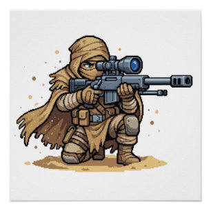 Pixel-Art-Taktischer Scharfschütze Soldat Wüste Mi Poster
