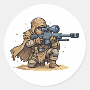 Pixel-Art-Taktischer Scharfschütze Soldat Wüste Mi Runder Aufkleber