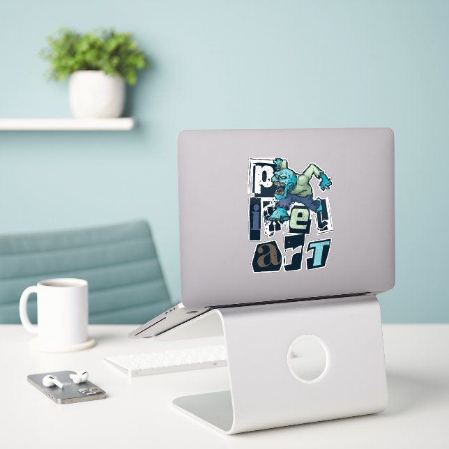 Pixel Art und Monster Aufkleber (Laptop auf Schreibtisch)