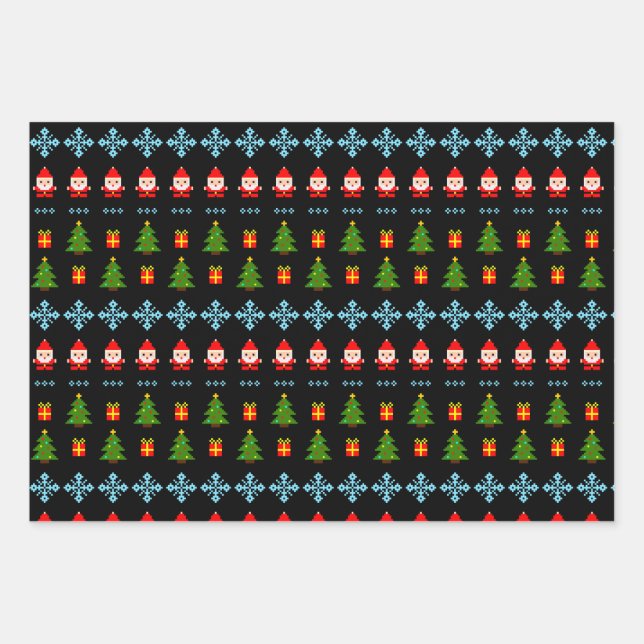 Pixel Art Weihnachten Geschenkpapier Set (Vorderseite)